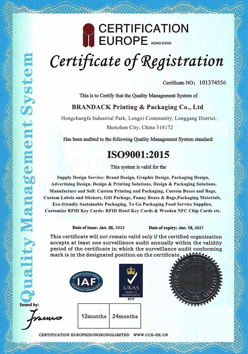 ISO 9001:2015 品質マネジメント システム登録証明書