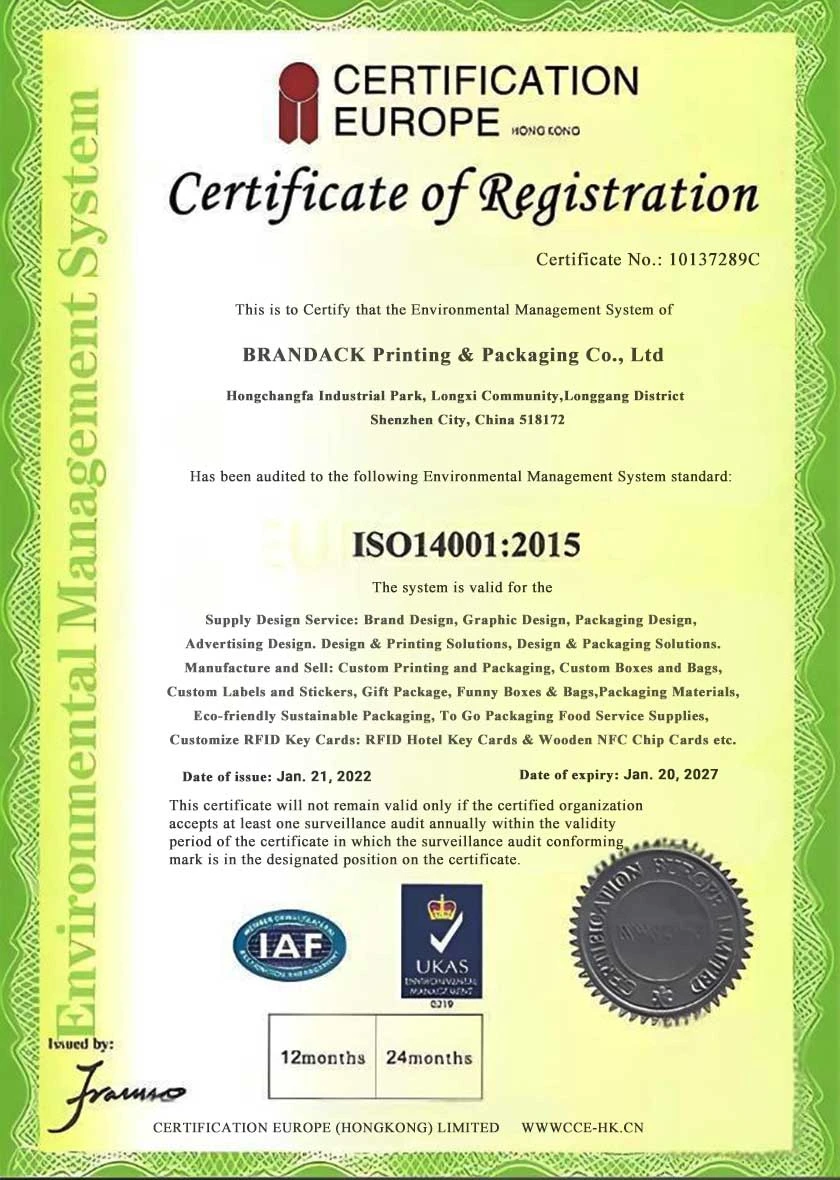 ISO 14001:2015 環境マネジメント システム登録証明書